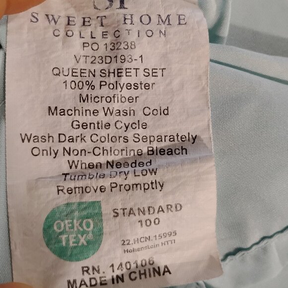 SWEETHOME MICRO FIBER DEEP POCKET QUEEN SIZE 100% POLYESTER LIGHT AQUA SHEET SET - Picture 4 of 6